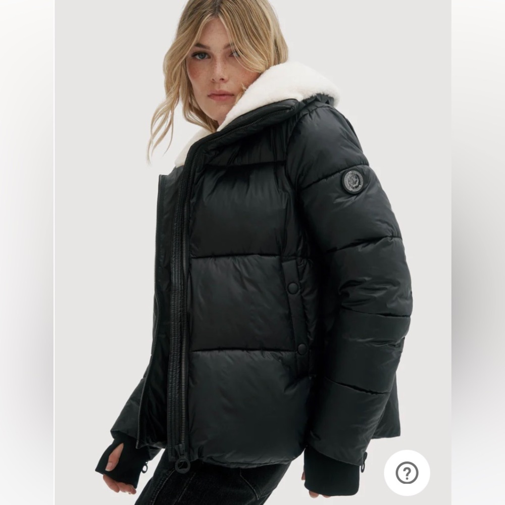 Noize Black Puffer Ski Jacket with White Sherpa Collar